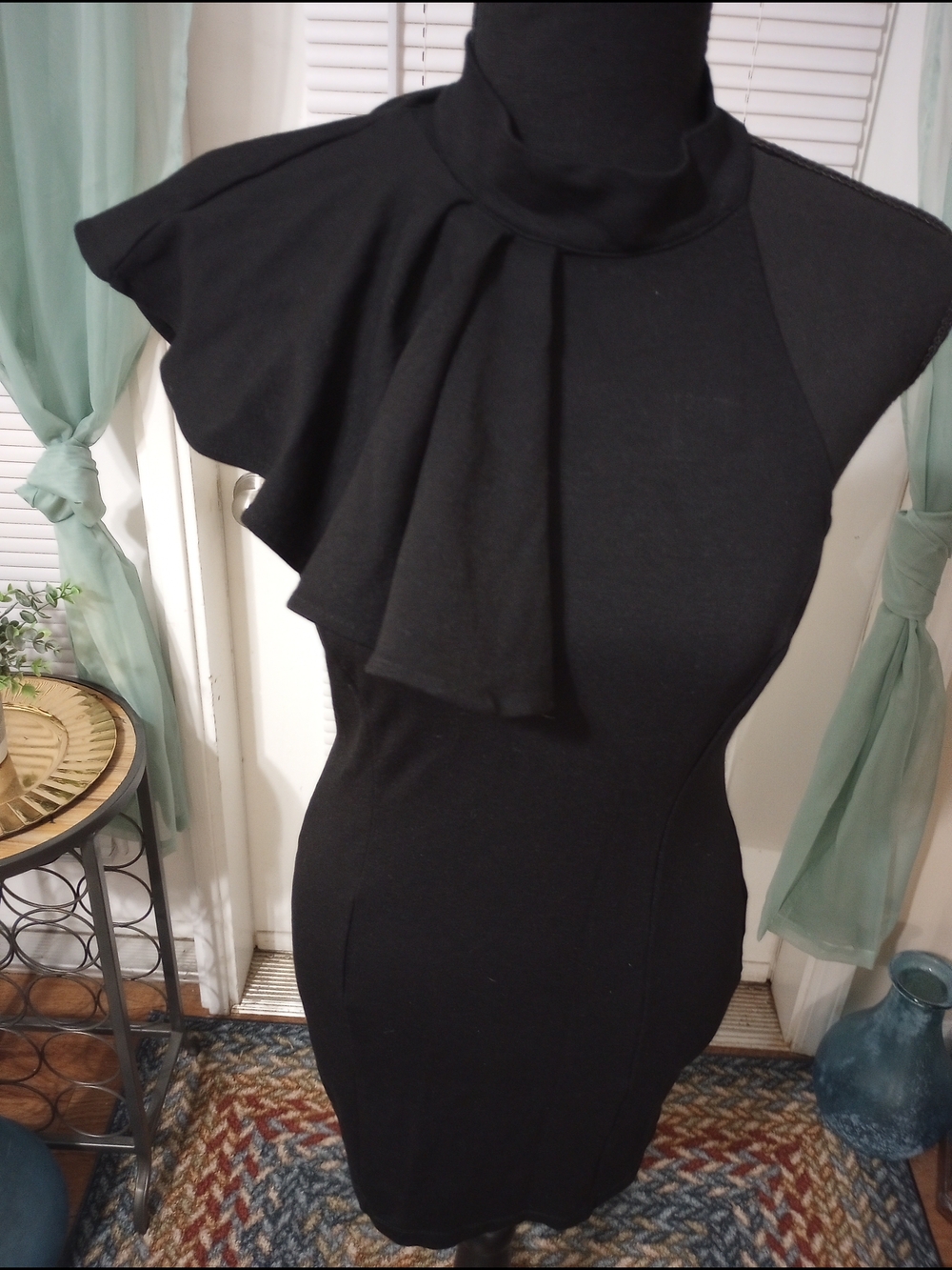 Fashion Nova Black One-Shoulder Ruffle Bodycon Dress